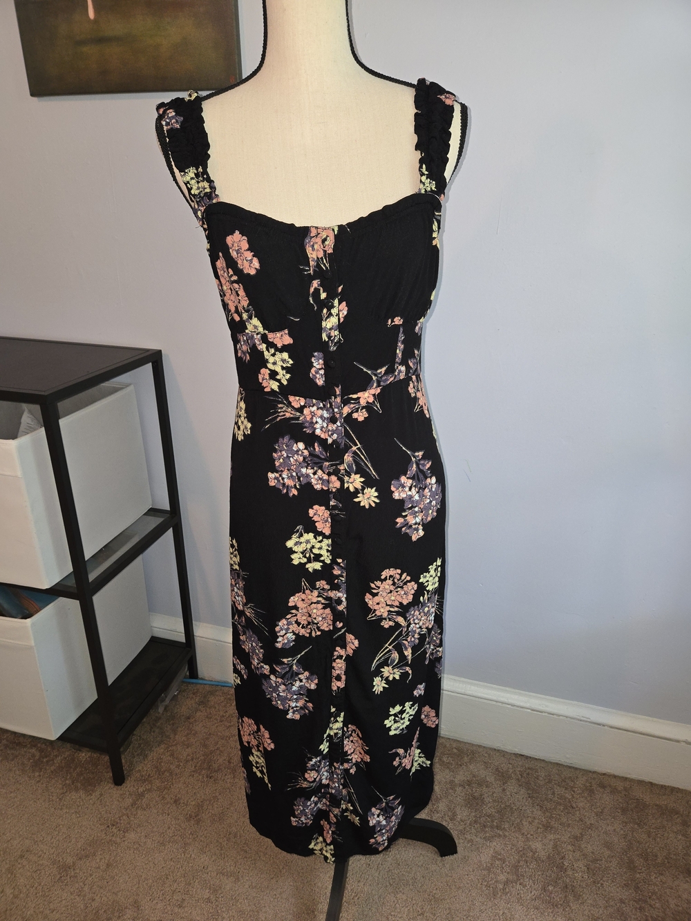 Free People Scorpio Rising Midi Dress Boho Cottagecore Romantic Dark Floral Med